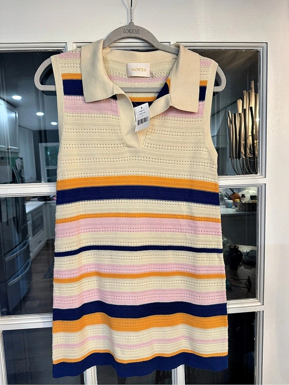 Sandro Striped Mini Dress in Cream & Blue NWT